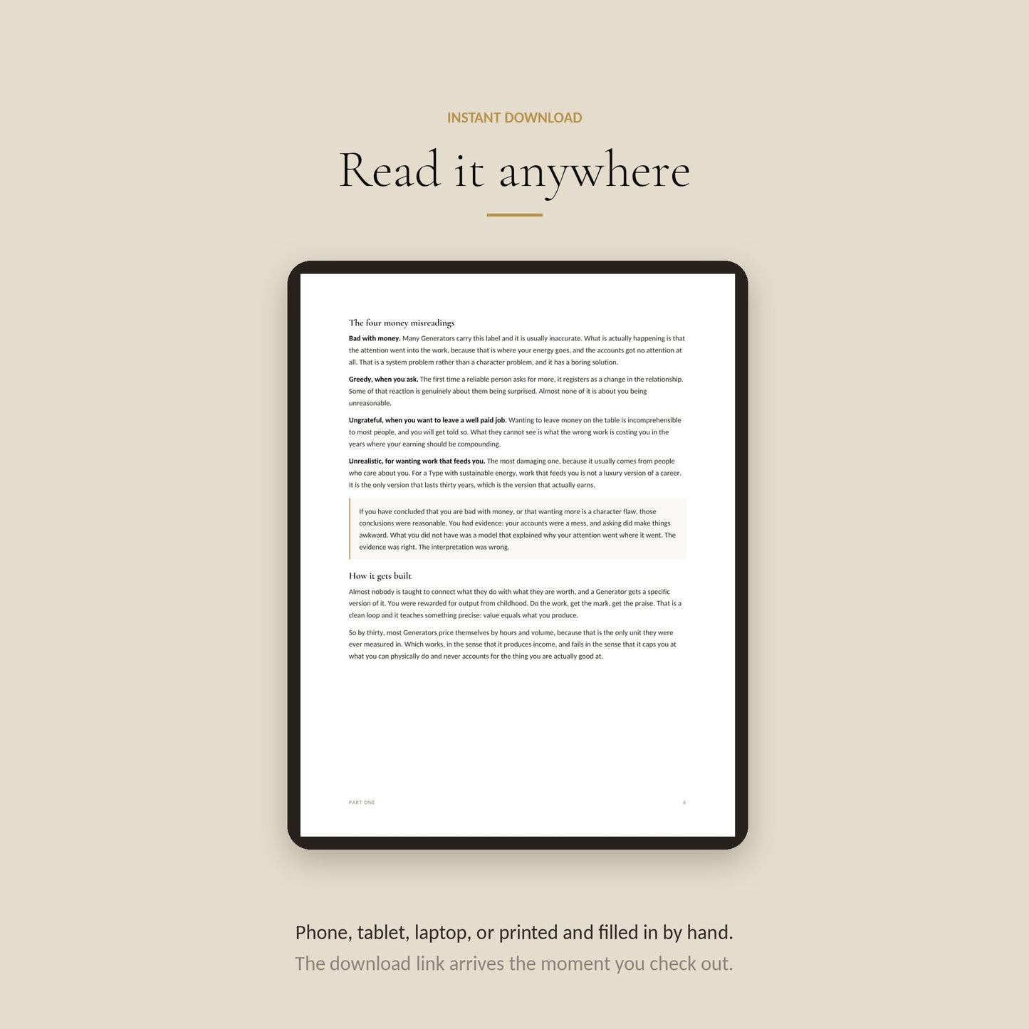 Human Design Generator Money Workbook, read Anywhere
