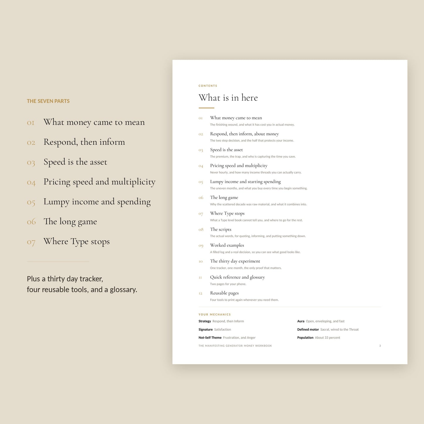 Human Design Manifesting Generator Money Workbook, contents