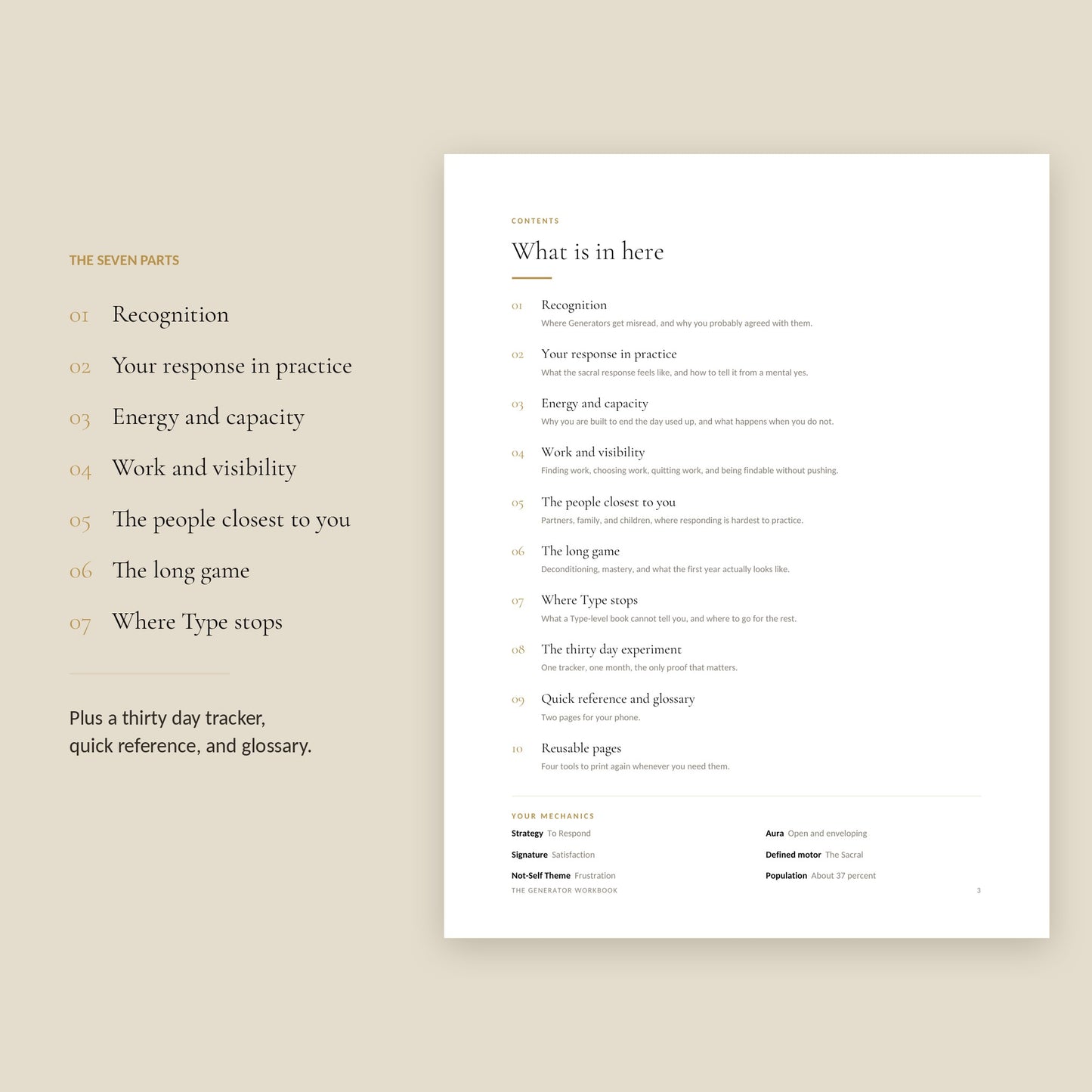 Human Design Generator Workbook, contents