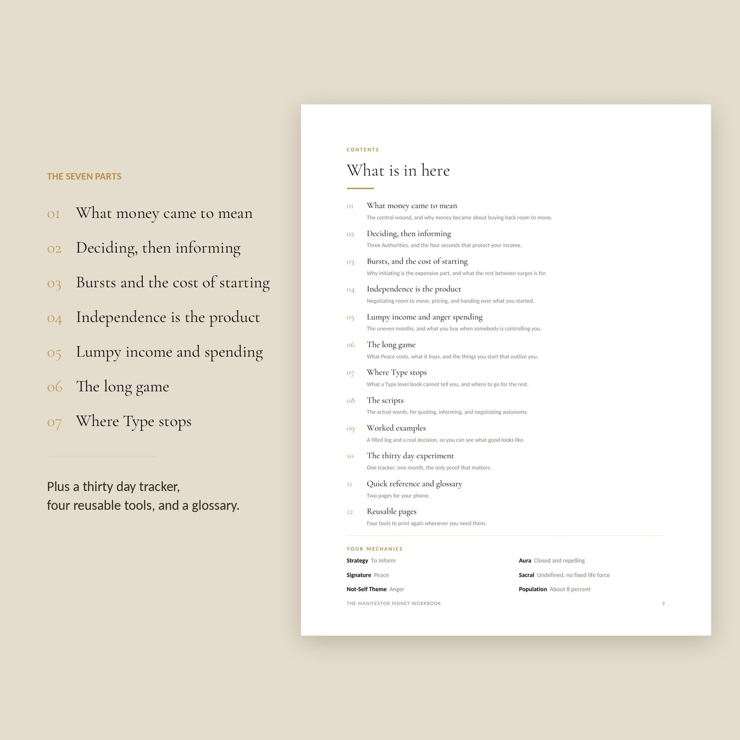 Human Design Manifestor Money Workbook, contents