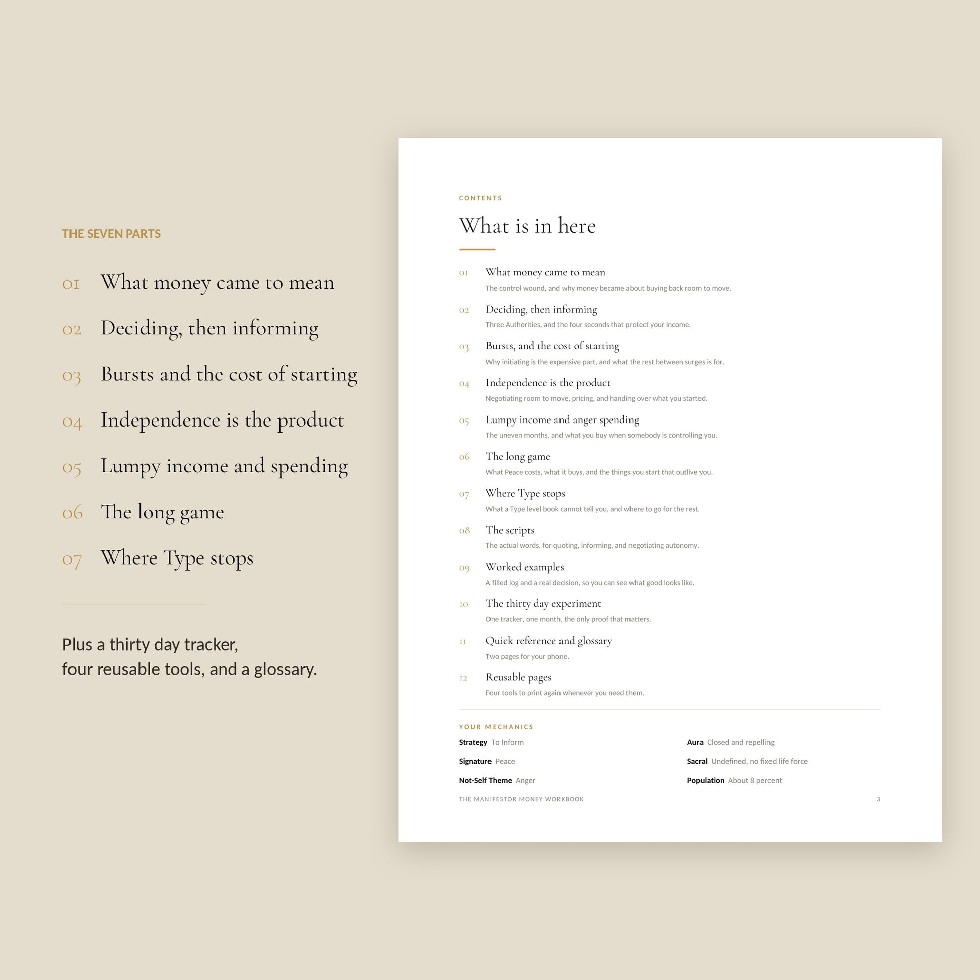 Human Design Manifestor Money Workbook, contents