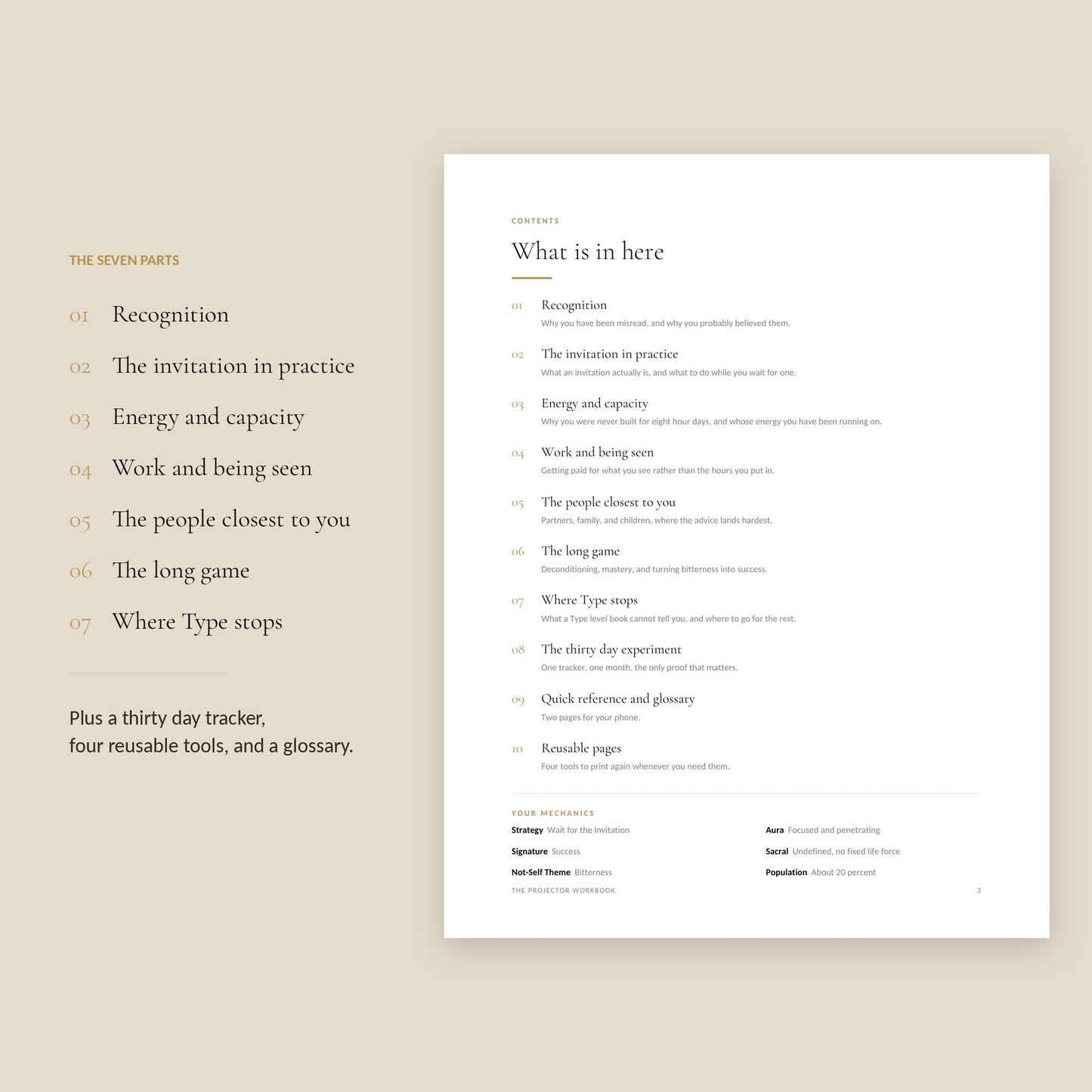 Human Design Projector Workbook, contents