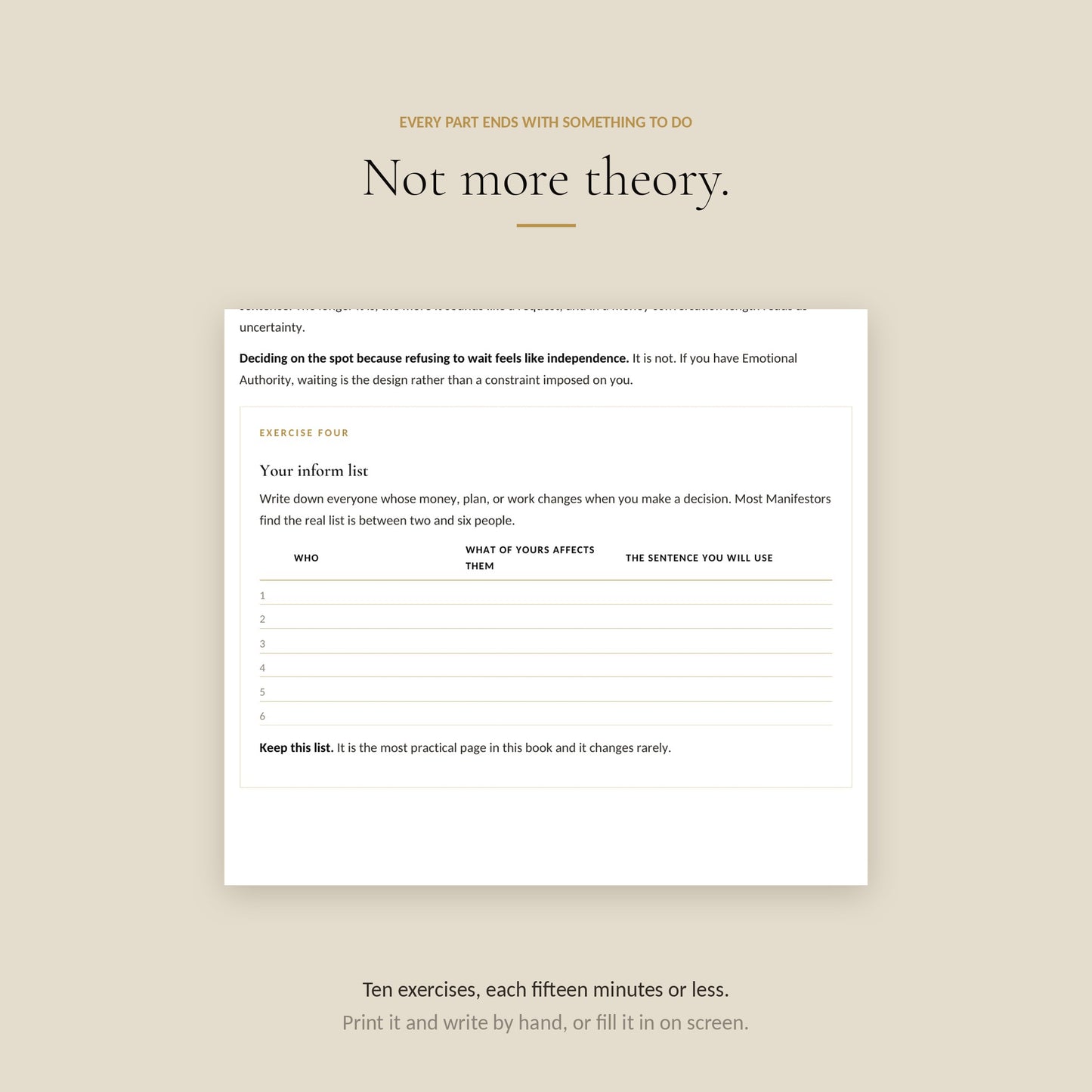 Human Design Manifestor Money Workbook, exercises