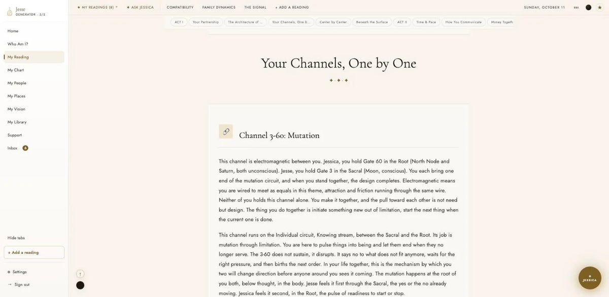 A Compatibility Reading page for channel 3-60, Mutation: an electromagnetic channel, each person carrying one gate of it