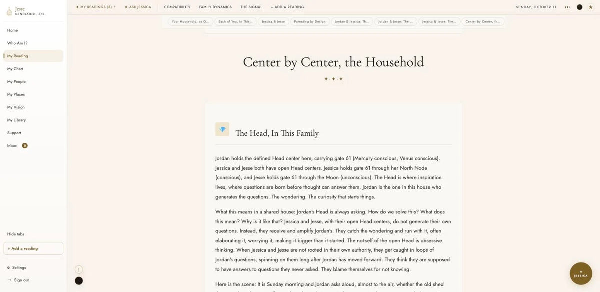 Center by center view of who holds what for a family of three