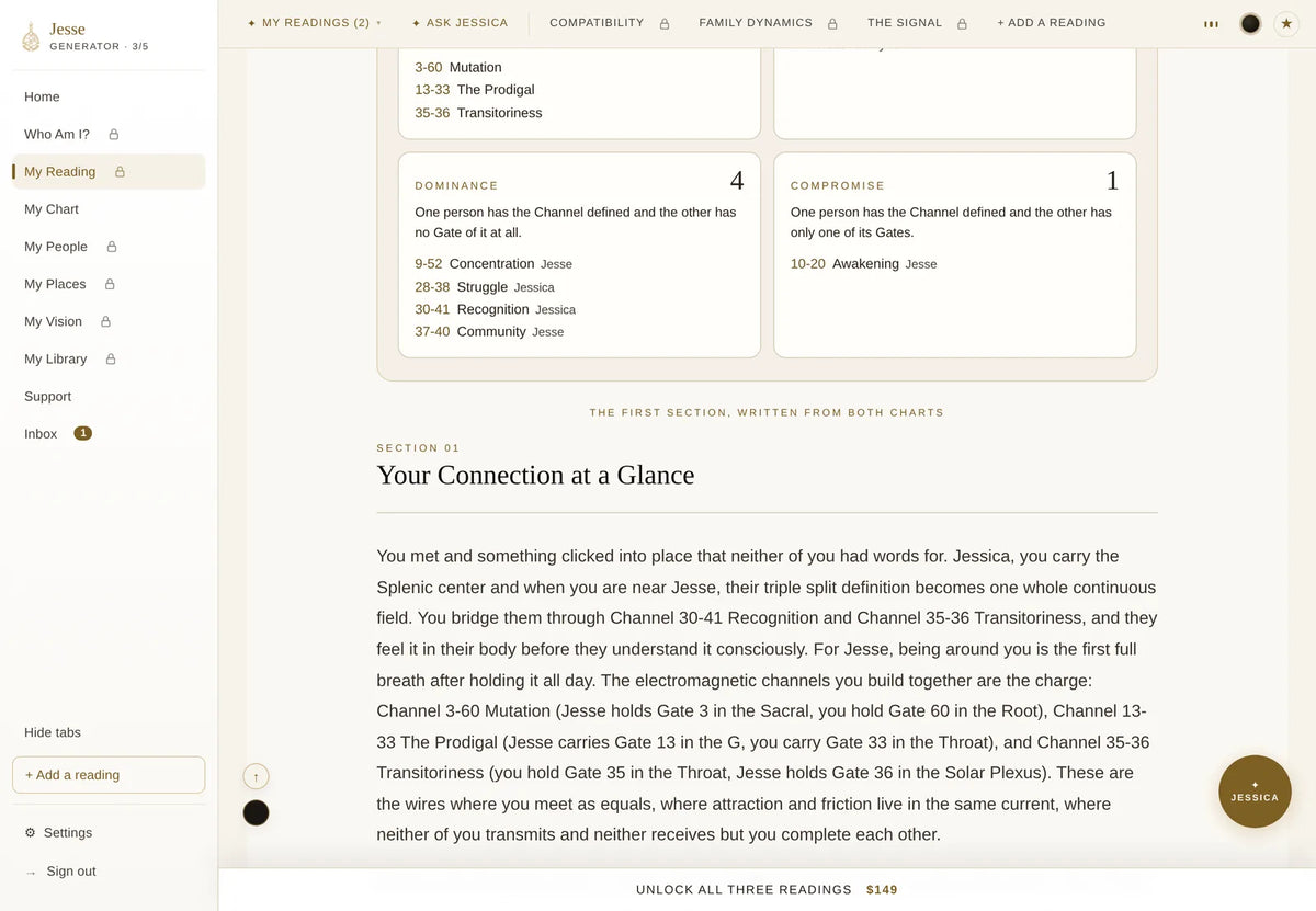 Free first section of a Compatibility reading, written from both charts